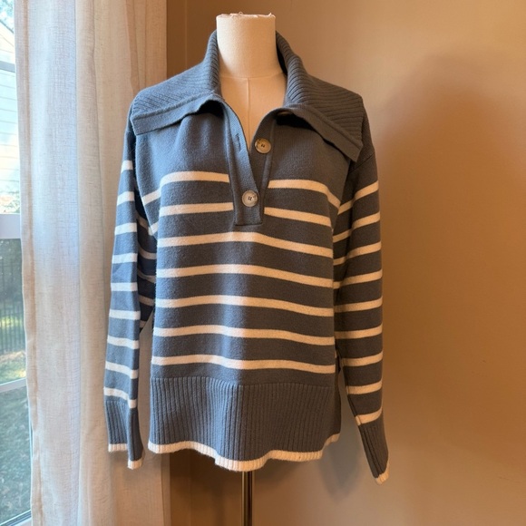 Maeve Striped Henley Pullover Sweater - Picture 2 of 5